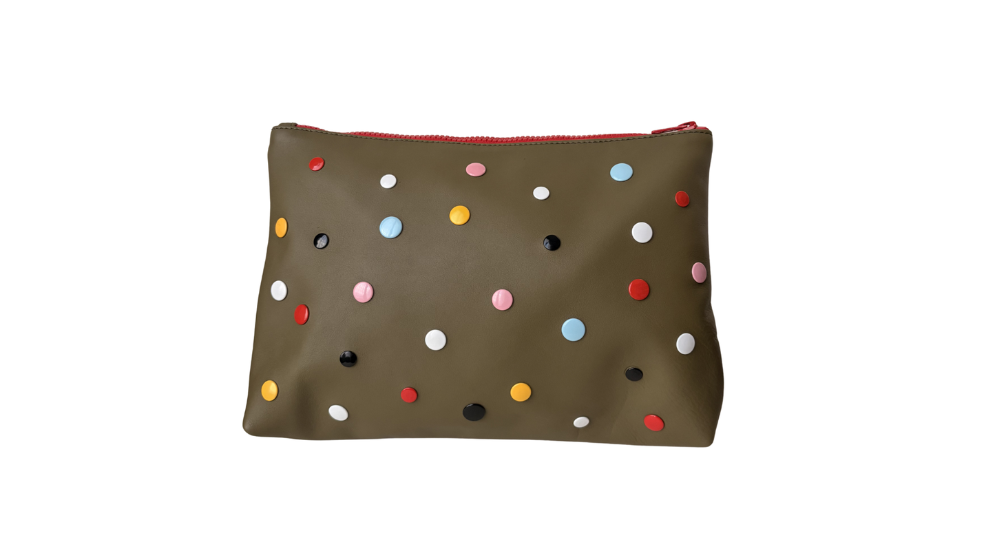 ZIP POUCH L GREEN COLOURS DOTS