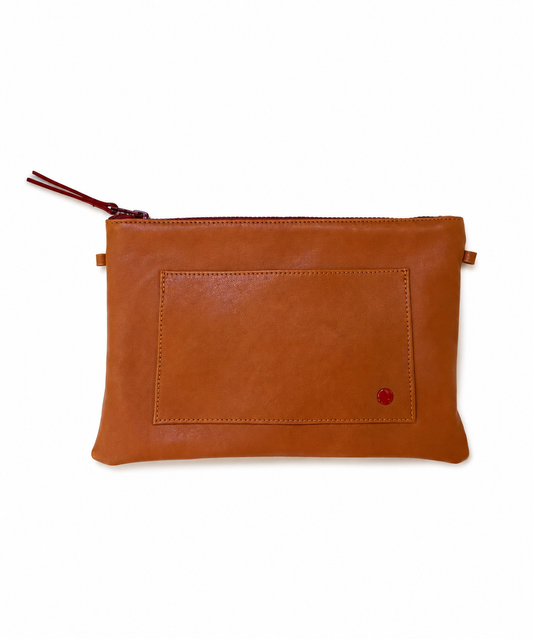 ZIP POUCH CAMEL LEATHER 2 POCKETS