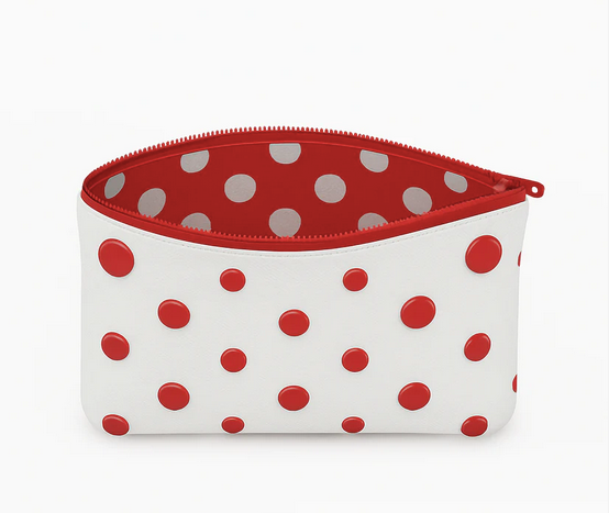 ZIP POUCH COTTON NEGRO PUNTOS ROJOS