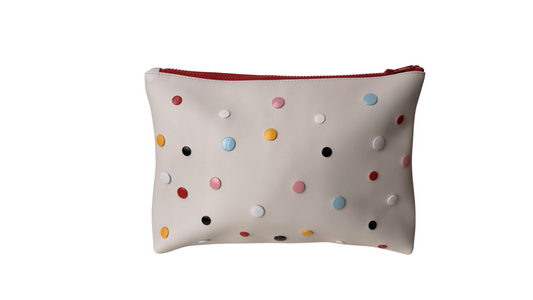 ZIP POUCH L WHITE COLOURS DOTS