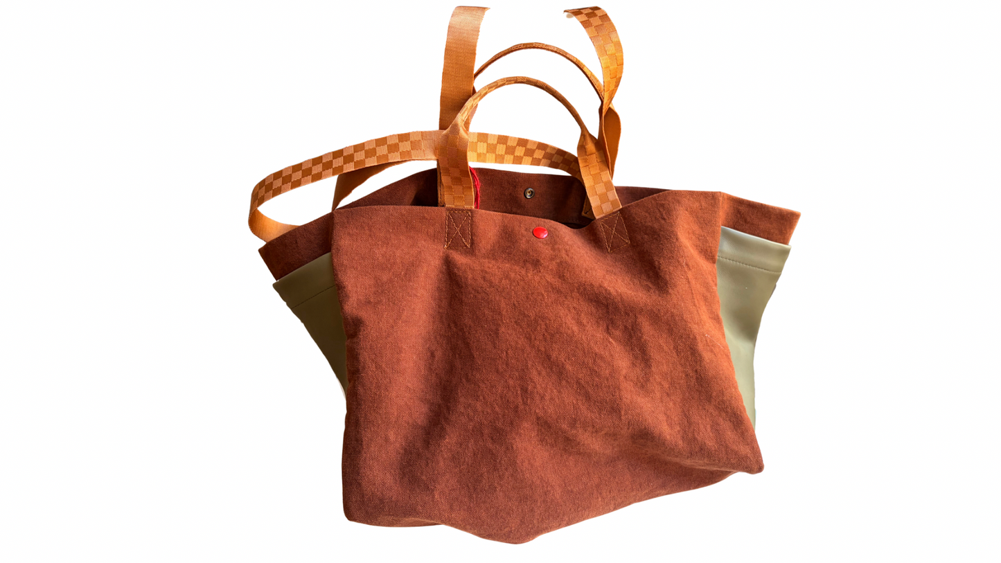 TOTE HORIZONTAL COTTON BROWN BICOLOR