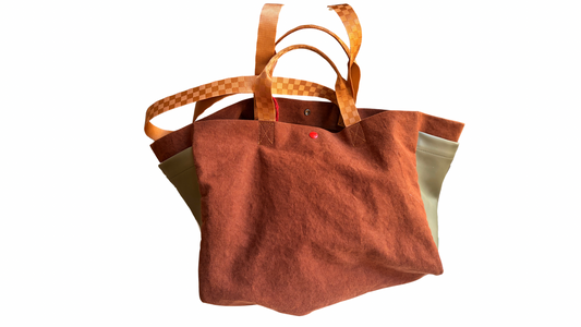 TOTE HORIZONTAL COTTON BROWN BICOLOR