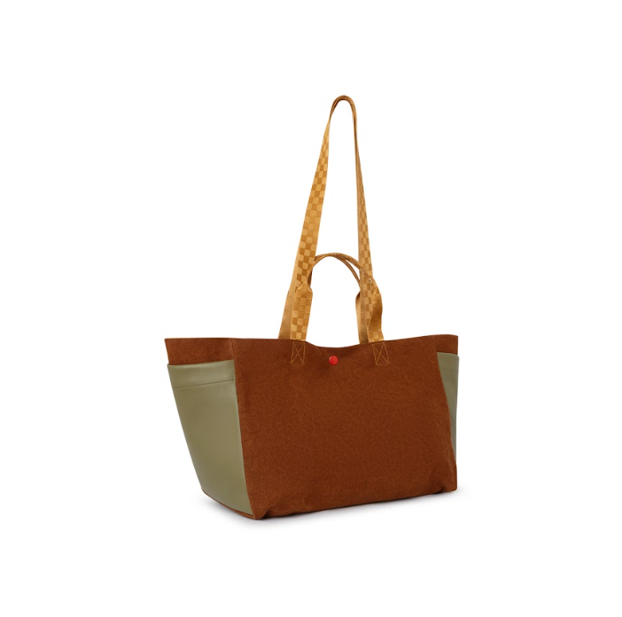 TOTE HORIZONTAL COTTON BROWN BICOLOR