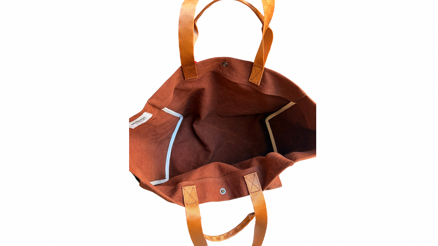 TOTE HORIZONTAL COTTON BROWN BICOLOR