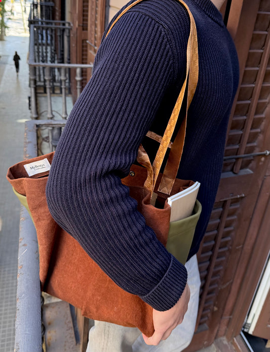 TOTE HORIZONTAL COTTON BROWN BICOLOR