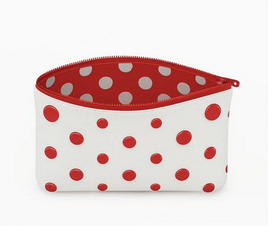 ZIP POUCH COTTON NEGRO PUNTOS ROJOS