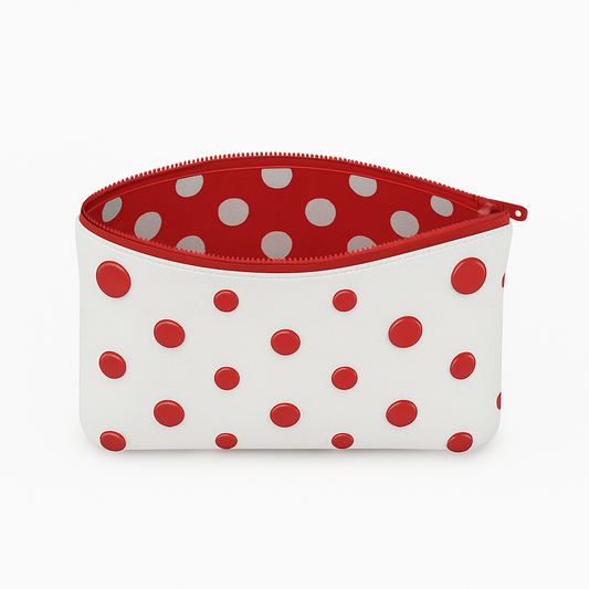 Yayoi Homage Zip Pouch Blanco con puntos rojos