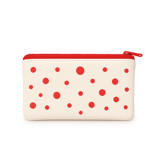 Yayoi Homage Zip Pouch Blanco con puntos rojos