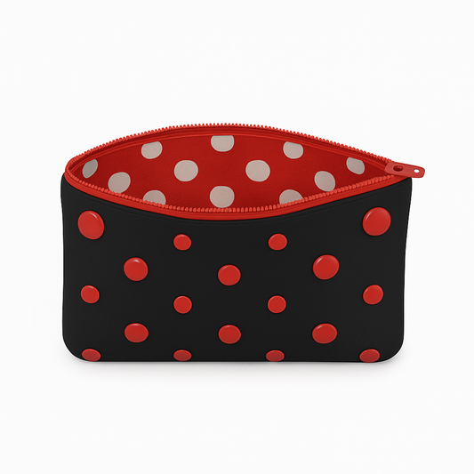 Yayoi Homage Zip pouch negro con puntos rojos