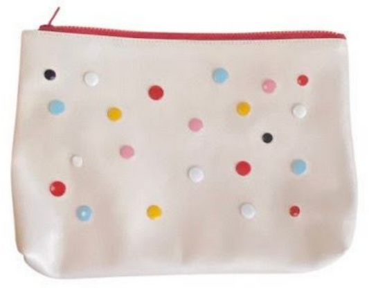 Zip Pouch L White colour dots